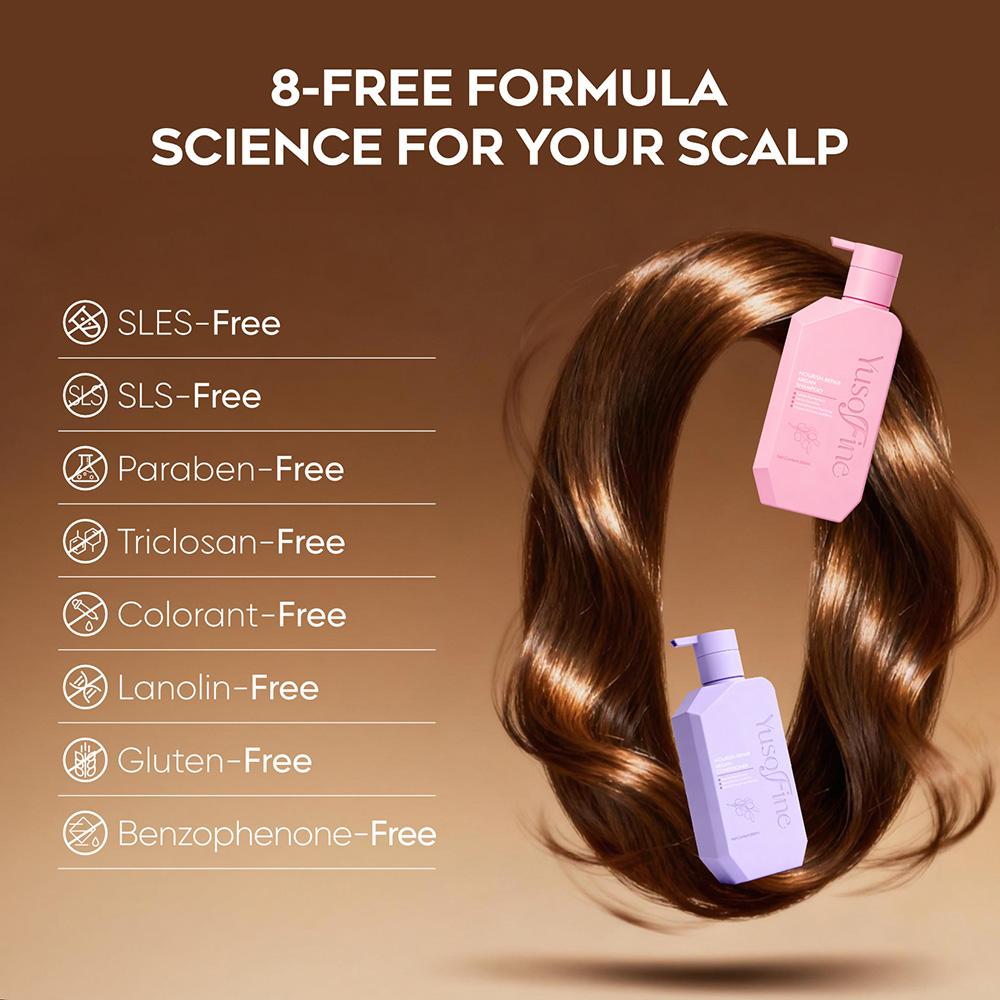 [Upgraded Version] Yusofine Nourish-Repair Argan Shampoo & Conditoner Coconut Oil Camellia Seed Oil Hydrolyzed Conchiolin Protein Hydration Shine SLES free SLS free