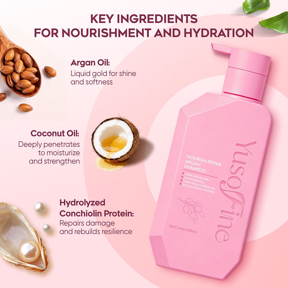 [Upgraded Version] Yusofine Nourish-Repair Argan Shampoo & Conditoner Coconut Oil Camellia Seed Oil Hydrolyzed Conchiolin Protein Hydration Shine SLES free SLS free