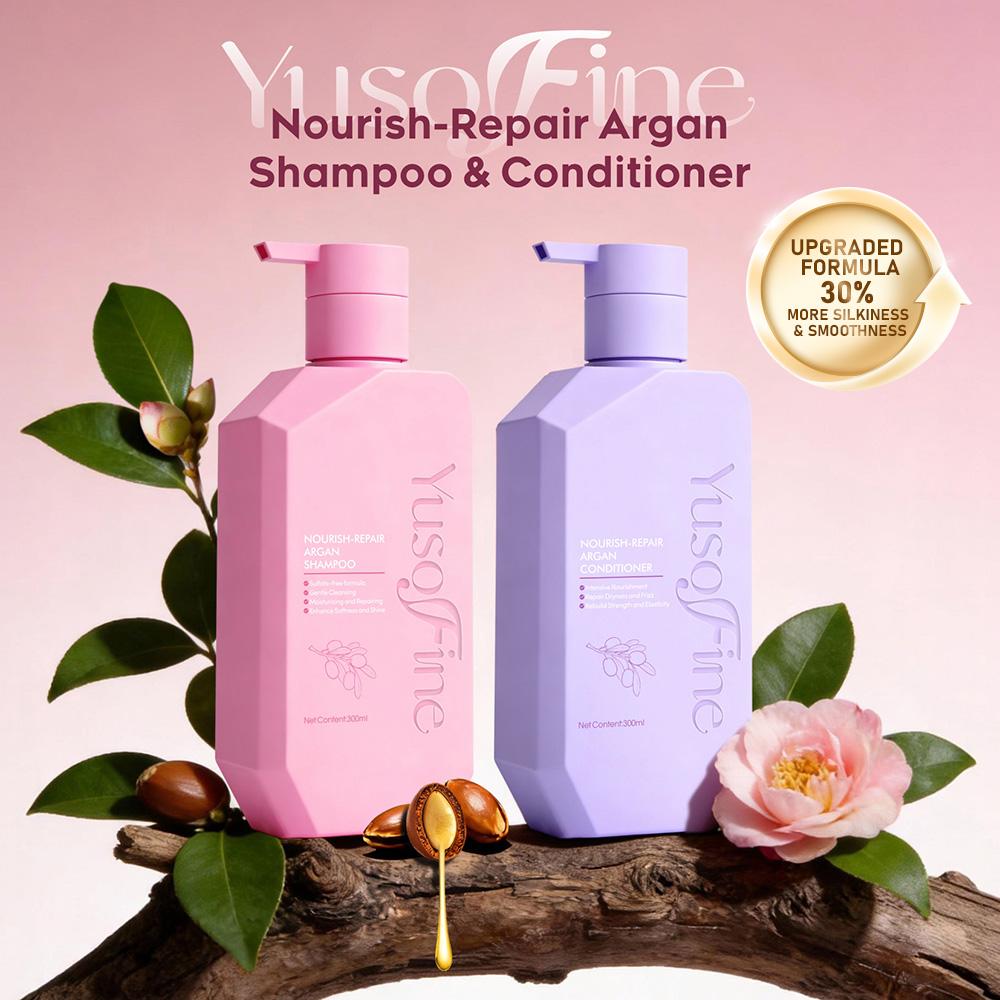 [Upgraded Version] Yusofine Nourish-Repair Argan Shampoo & Conditoner Coconut Oil Camellia Seed Oil Hydrolyzed Conchiolin Protein Hydration Shine SLES free SLS free